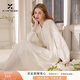 香影泡泡袖白色v領(lǐng)連衣裙女2026春裝新款天絲刺繡法式收腰仙女裙 鷺白 XL 170/92A/125-140斤