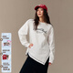 CHUU字母印花T恤女2025冬季新品不規則做舊開(kāi)衩圓領(lǐng)套頭長(cháng)袖上衣 白色 均碼