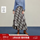 茵曼（INMAN）2026春季女裝新款復古不規則格紋半身裙抽繩高腰顯瘦A字裙 灰咖色 M