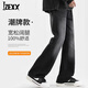IZEXX美式高街vibe微喇牛仔褲男春季青少年窄版顯瘦長(cháng)褲SS09黑灰XL