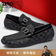 零度Zero休閑皮鞋男春夏新款格紋滴膠一腳蹬駕車(chē)鞋真皮豆豆鞋樂(lè )福鞋男 黑色 41 (255mm)