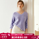 Olrain歐芮兒V領(lǐng)套頭針織衫女春裝寬松顯瘦慵懶時(shí)尚上衣 香芋紫 M