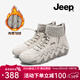 Jeep小短靴女加絨棉鞋秋冬新款保暖雪地靴女絨面羊毛戶(hù)外工裝高幫鞋女 灰色加絨 38