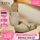 他她（TATA）2025年秋休閑鞋勃肯鞋女時(shí)尚包頭拖鞋新款 杏色 37