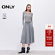 ONLY2025冬季新款異材拼接縱向螺紋收腰針織連衣裙女|125442006 J08 淺牛仔灰 XL