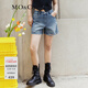 MO&Co.復古個(gè)性破洞中低腰棉質(zhì)藍色牛仔短褲美式復古褲子女摩安珂 牛仔淺藍色-第2批 XS 25