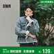 森馬（Semir）牛仔外套女拼接仿兔毛翻領(lǐng)寬松港風(fēng)冬季落肩夾棉夾克103724108001