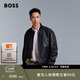 雨果博斯BOSS男士品牌標識袖袋寬松版型皮夾克 001-黑色 M (48)