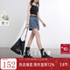 三彩2025夏季新款收腰燙鉆純棉牛仔褲裙褲直筒褲短褲潮M 天空藍 M 160/68A