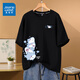 真維斯（Jeanswest）短袖t恤女夏季2026新款ins時(shí)尚打底衫純棉上衣服女裝學(xué)生寬松半袖 黑色 鯊魚(yú)泡泡白_KZ L