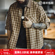馬登工裝美式復古蘇格蘭格紋長(cháng)袖襯衫燈芯絨拼接翻領(lǐng)格子襯衣男秋季 卡其格 XL