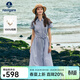 Navigare意大利小帆船條紋翻領(lǐng)連衣裙女士2026春季新款純棉短袖中長(cháng)裙子 暗珠寶藍 L