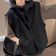 日系疊穿小坎肩連帽工裝女士馬甲流行時(shí)尚潮牌女裝w 黑色 3XL （145-160斤）
