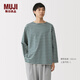 MUJI 男式 水洗粗棉線(xiàn)一字領(lǐng)九分袖T恤 打底衫男裝 26年春季 AB1NVA6S 煙熏藍色圖案 XL （180/104A）