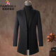 Fazeya恒源祥集團羊絨毛呢大衣中長(cháng)款風(fēng)衣外套男商務(wù)休閑呢子后中不開(kāi)衩 黑色 XL (180)（建議140-160斤）