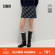 森馬（Semir）商場(chǎng)同款|半身裙女冬半松緊腰仿呢格紋短裙2025新款辣妹A字裙 藍黑色調00389 XL