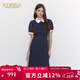 Scofield優(yōu)雅氣質(zhì)復古波點(diǎn)印花百褶中長(cháng)連衣裙女裝夏季新款 藏青色（爆款加單） L 170
