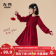 左西童裝女童紅色連衣裙兒童秋冬季2025新款女孩大童新年服荷葉裙 紅色 150 cm