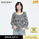 moussy 新品甜美荷葉邊露肩格子長(cháng)袖襯衫女028IAA30-1006 025 花紋黑色 M