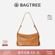 BAGTREE【明星同款】包包樹(shù)奶盒包植鞣皮單肩斜挎腋下通勤Hobo枕頭女士包 焦糖色-中號【磁吸拉鏈款】 高級小眾情人節禮物