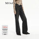 MO&Co.牛仔褲棉質(zhì)鐳射老花LOGO懷舊磨漂微喇闊腿褲中低腰摩安珂 牛仔黑色 S 26