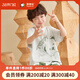 英博倫（YING BO LUN）兒童睡衣夏季薄款男童純棉家居服中大童小男孩全棉短袖套裝 25235綠色 150