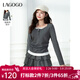 LAGOGO假兩件掐腰顯瘦蕾絲T恤女拉谷谷2025年秋新款灰色長(cháng)袖上衣 深灰色 M