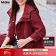 MsShe【仿牛仔夾克外套】大碼女裝2025新款秋裝胖mm巨顯瘦加肥加大外套 連帽-波斯紅色現貨 3XL