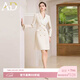 AD秋款高級感緞面連衣裙女新款米色長(cháng)袖西服裙時(shí)尚氣質(zhì)正裝連身裙 米色連衣裙 XL