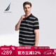 諾帝卡（NAUTICA）男裝春夏季款棉氨混紡柔軟透氣休閑條紋翻領(lǐng)短袖男KE3204-N 黑色0TB(232) 2XL