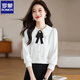 羅蒙（ROMON）年輕女裝2025年新款春季雙層娃娃領(lǐng)蝴蝶結襯衣洋氣減齡襯衫女上衣 白色襯衫 M