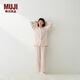 MUJI女式 無(wú)側縫雙層紗織長(cháng)袖睡衣 家居服套裝純棉女士26年春季 淺粉色條紋 M 上裝160/84A 下裝160/66A