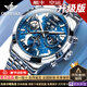 歐品客瑞士認證名表十大品牌手表男機械表全自動(dòng)夜光防水雙日歷男士手表 升級版3256鋼帶本藍 免費刻字 終身質(zhì)保