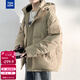 唐獅冬季新款羽絨服男連帽短款加厚保暖外套韓版青少年面包服WP 沙色/一批 L