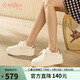 金利來(lái)（Goldlion）女鞋厚底小白鞋圓頭系帶舒適板鞋運動(dòng)休閑鞋G688510091白/銀36
