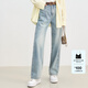 仿佛（FUUNNY FEELLN）商場(chǎng)同款FF||仿佛2024年春夏新款淺色牛仔褲女高腰直筒闊腿寬松 中群青色 S