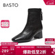 百思圖25冬時(shí)裝靴潮流方頭女短靴F5011DD5 黑色 37