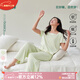 安之伴【巨涼感】睡衣女夏季2026新款短袖長(cháng)褲甜美寬松蕾絲可外穿家居服 淡翠綠 L