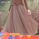 煙花燙a字半身裙女款2026年春裝新款松緊腰網(wǎng)紗裙JY 蓓萌 咖色 S