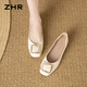 ZHR則則淺口單鞋女春季平底通勤女鞋2026新款法式氣質(zhì)船鞋 AH761奶白色35