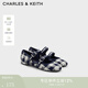 CHARLES&KEITH漆皮格紋平底圓頭瑪麗珍鞋女神節生日禮物送女友CK1-70580263 DARK BLUE深藍色 38 (245)