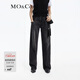 MO&Co.2024春新品小香風(fēng)編織鑲邊高腰直筒棉質(zhì)牛仔褲