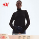 H&M女裝毛針織衫春季簡(jiǎn)約羅紋圓高領(lǐng)打底毛衣套衫1176748 黑色 M 165/96