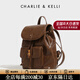 CHARLIE&KELLI CK品牌時(shí)尚復古雙肩包女士包包通勤簡(jiǎn)約女款小背包旅行電腦包 棕色【京倉配送 贈專(zhuān)柜禮袋】