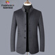 Fazeya恒源祥集團羊絨中山裝毛呢外套男秋冬新款立領(lǐng)西服男士休閑西裝 灰色 L (175) （建議120-140斤）