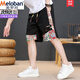 美羅邦（Meloban）夏季薄款男士中國風(fēng)潮流印花短褲青年五分褲民族風(fēng)百搭休閑中褲潮 黑色 XL 參考130-150斤左右