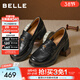 百麗（Belle）復古流蘇抓皺羊皮樂(lè )福鞋女2026春新柔軟粗跟通勤單鞋B2988AA6 黑色 36 (230mm)