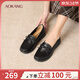 奧康 女鞋春秋季新款舒軟鞋一腳蹬懶人鞋真皮護士鞋平底單鞋女 黑色 1254421068B 37