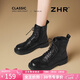 ZHR馬丁靴女冬平底騎士短靴英倫瘦瘦女靴加絨保暖皮鞋KR10A黑色38