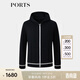 PORTS寶姿男裝2025春夏新品棉質(zhì)連帽黑白撞色休閑針織夾克外套 黑色 M